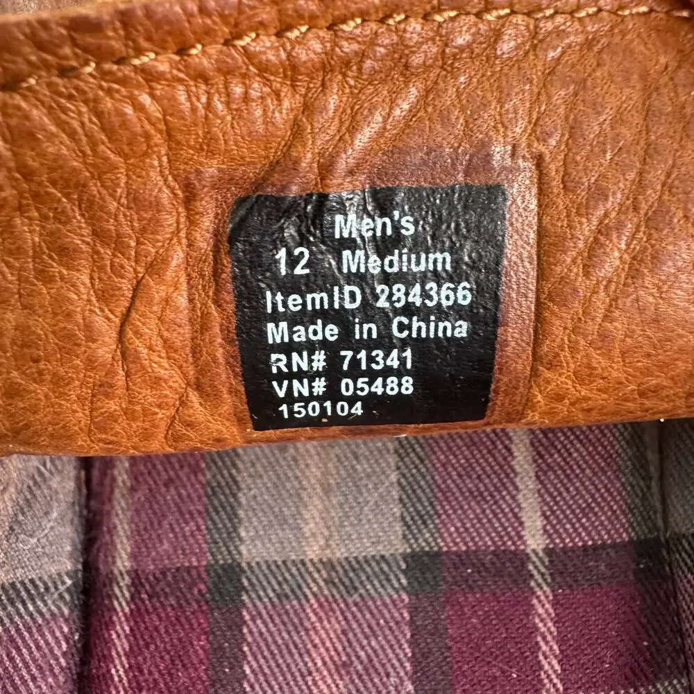 LL Bean Men’s Chestnut Leather Slipper Plaid Lined Style 284366 Size 12 Comfort